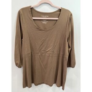 Avenue Pima Cotton Modal Brown Scoop Neck Peplum Tunic Top 22/24 Soft Stretch